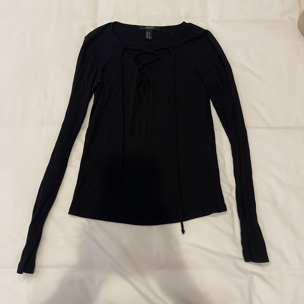 Forever 21 Black Long Sleeve with Criss Cross Detailing